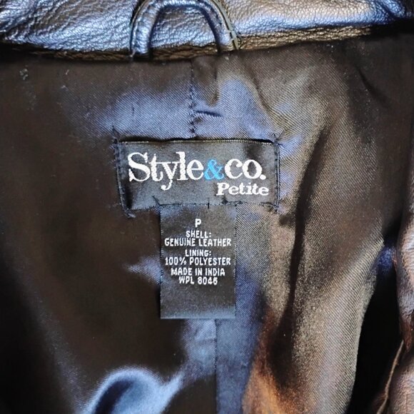 Woman's Style & and Co Genuine Leather Jacket Petite Casual Formal - Picture 7 of 12